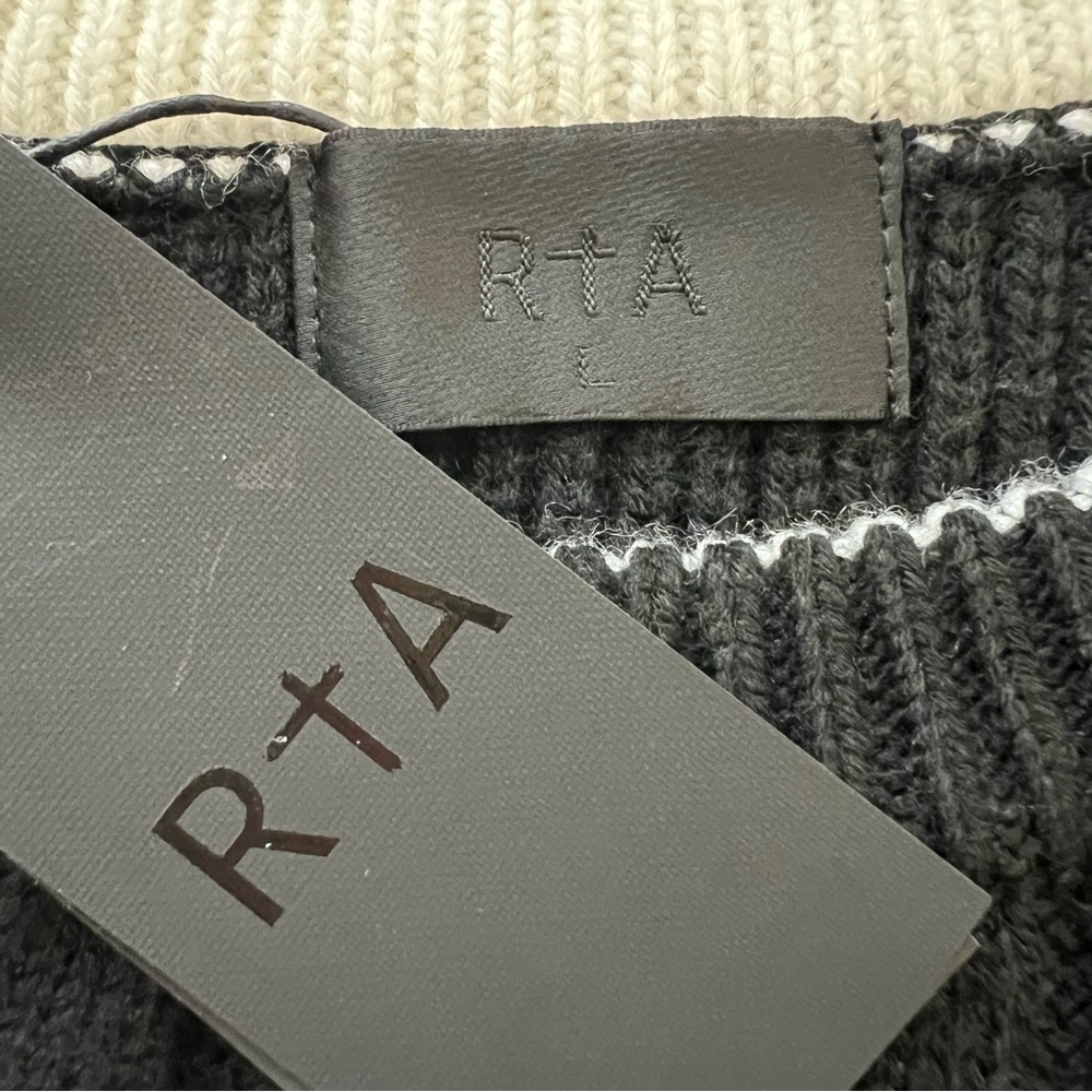 NWT RtA Aimee Wool Blend Geometric Colorblock Knit Sweater Black White Size L - Picture 14 of 16
